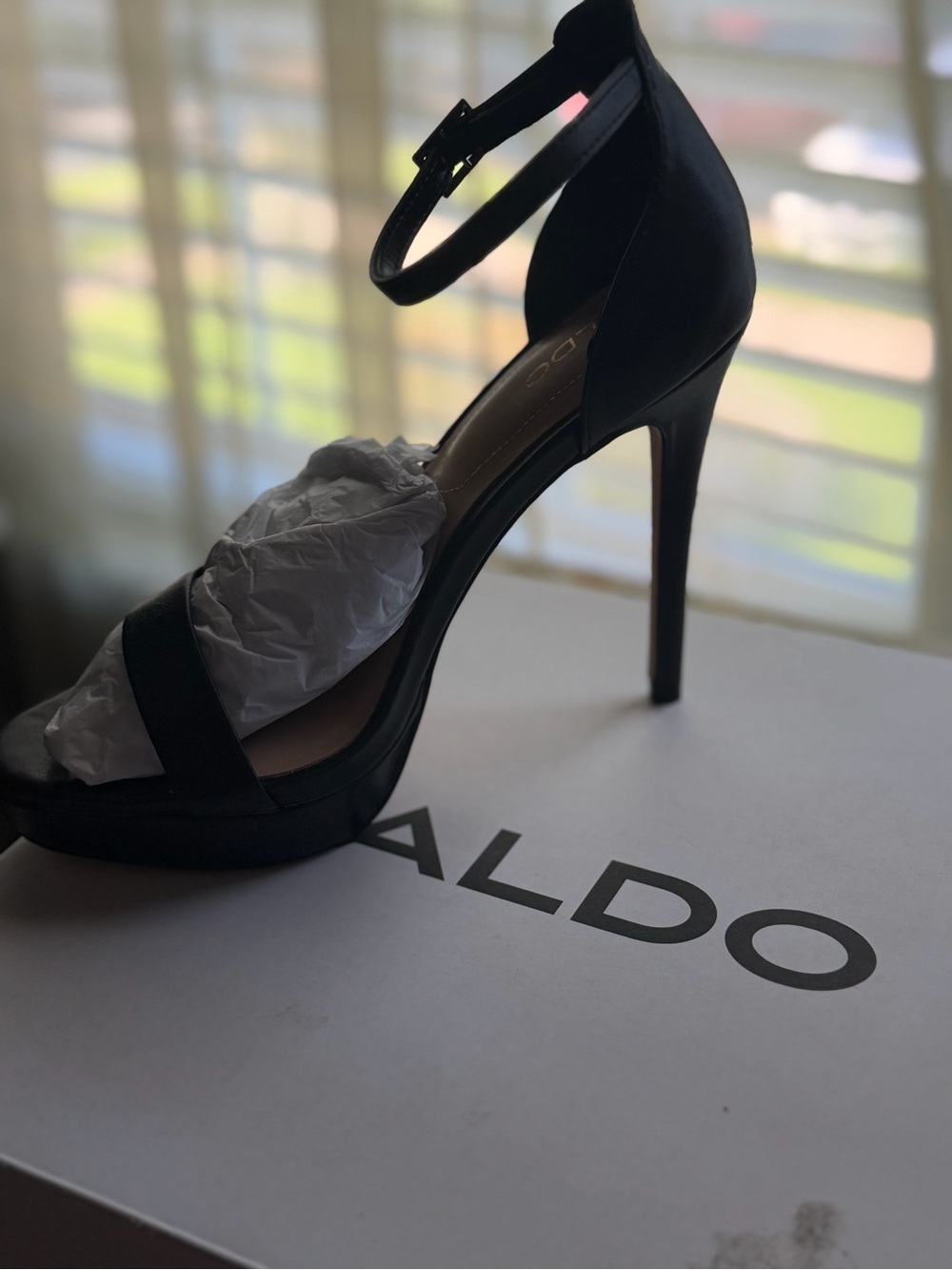 Aldo Black Ankle-Strap Stiletto Heel Sandals